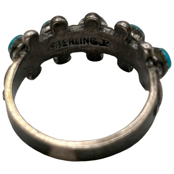 Vintage 925 Sterling Silver with Turquoise Old Pawn Ring - Size 4 - Picture 6 of 7